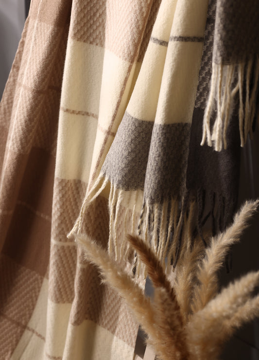 Brown & Grey Double-Tone Checker Cashmere Stole