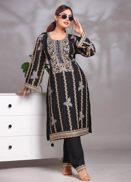 Kashmiri Ari Work Rayon Straight Embroidered Kurta With Pant