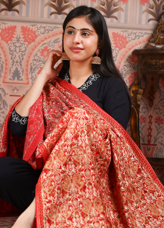 Kashmiri Sozni With Floral And Paisley Work Shawl