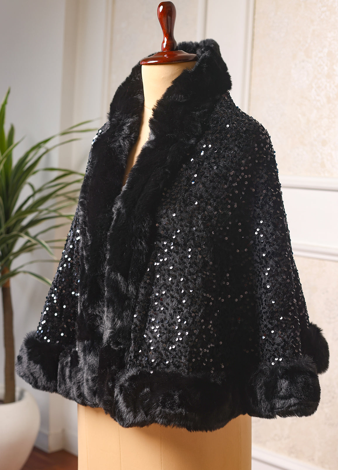 Luxury Sequin Fur Poncho for Winter Evenings