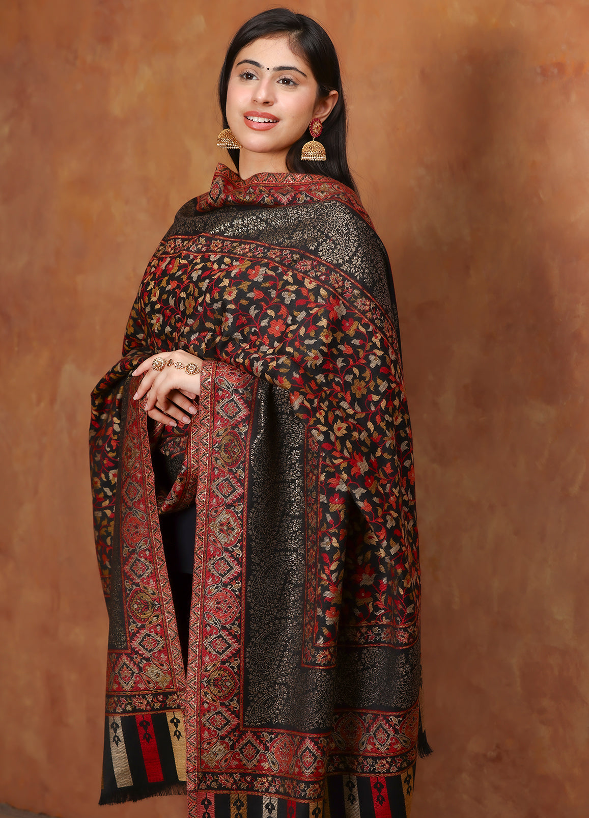 Noir Mosaic Kashmiri Kani Woven Wool Shawl
