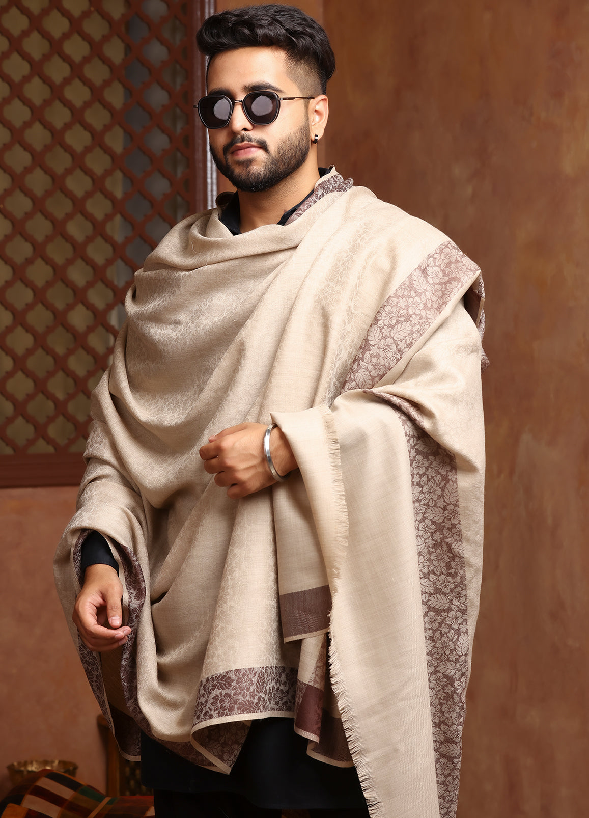 Self Border Shawl For Men