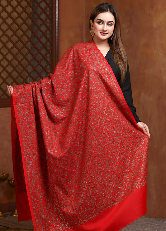 Sozni Gold Zari Work Artistry On Pure Pashmina