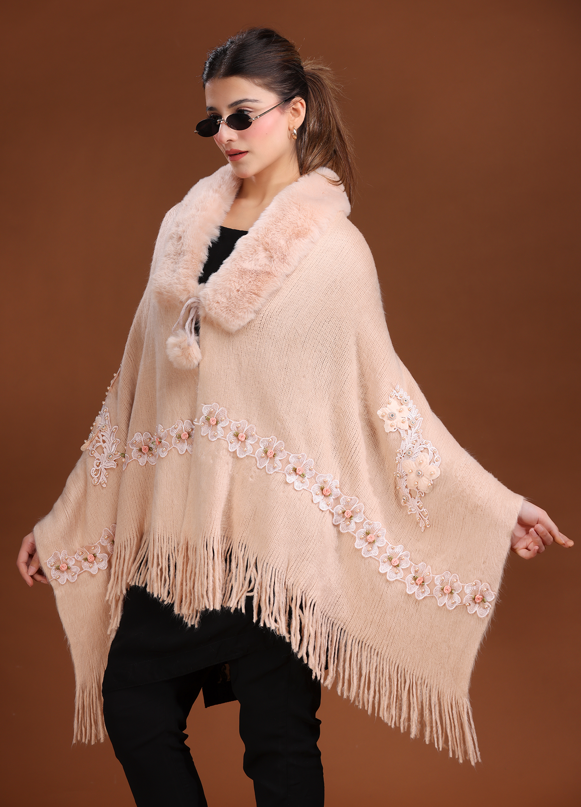 Peach Soft Fur Poncho