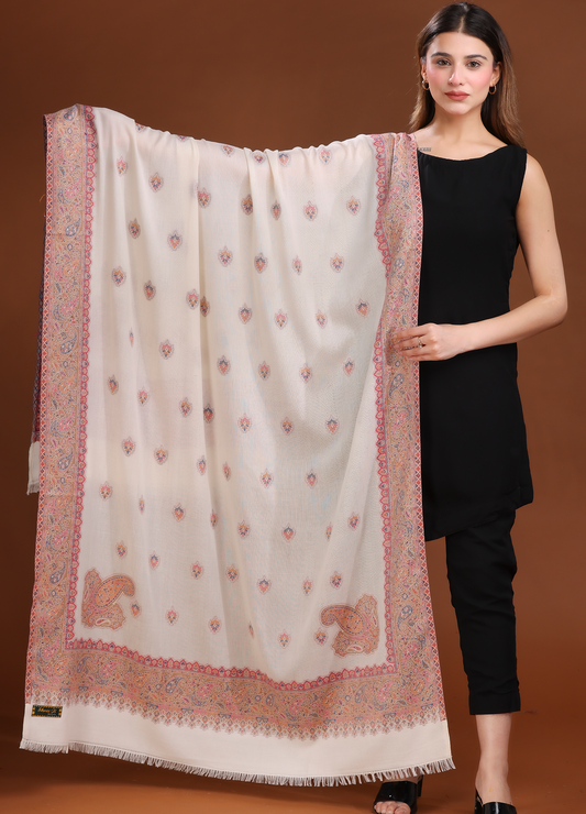 Kunj Buti Border Pure Wool Shawl