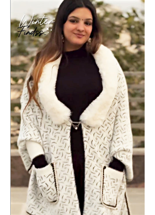 White & Black Gen Z Pocket Fur Poncho