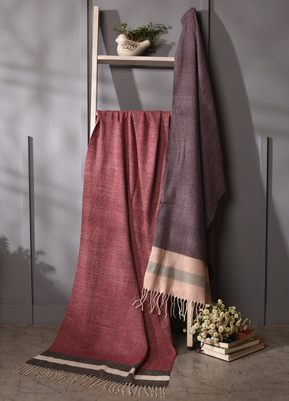 Classic Red & Purple Cashmere Check Stole – Rich Elegance for Winter