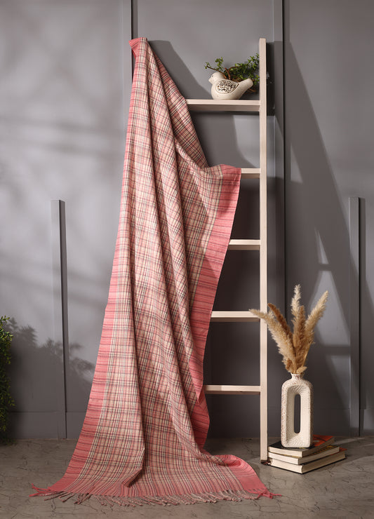 Pink & Beige Checker Cashmere Stole – Soft Elegance For Everyday Luxury