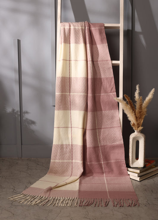 Pink & Beige Checker Cashmere Stole – Soft, Elegant Winter Essential