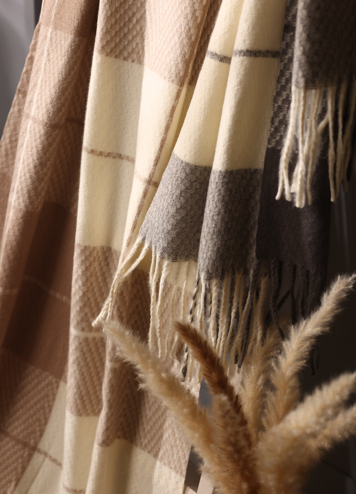 Brown & Grey Double-Tone Checker Cashmere Stole
