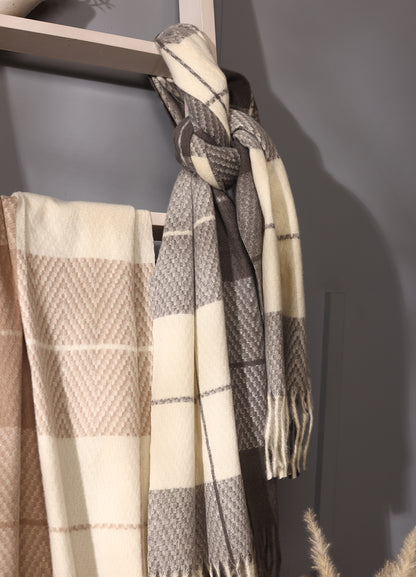 Brown & Grey Double-Tone Checker Cashmere Stole