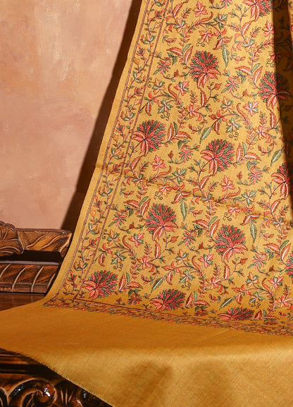 Rangrez 100% Pure Wool Fabric Sozni Hand-Embroidered Shawl