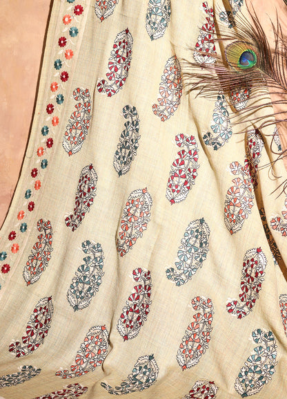 Pure Wool Sozni Hand Embroidered Shawl (Size: 101x203 Cm)