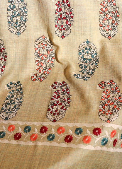 Pure Wool Sozni Hand Embroidered Shawl (Size: 101x203 Cm)