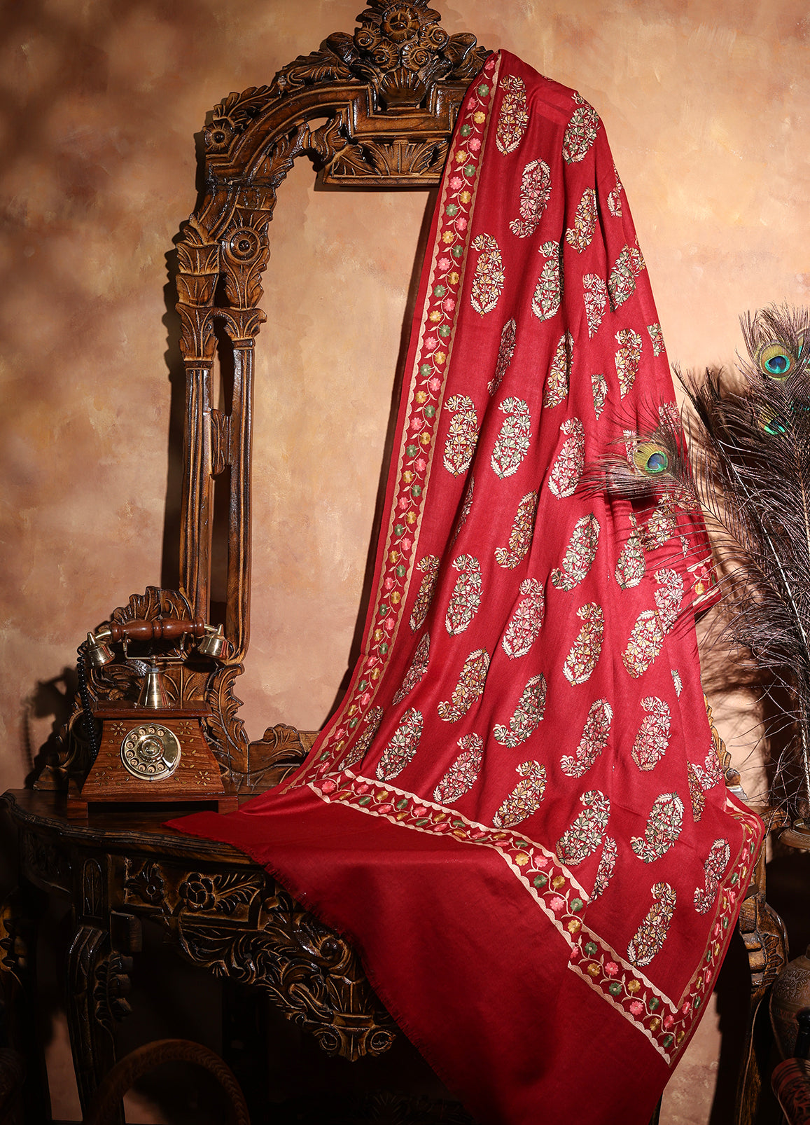 Pure Wool Sozni Hand Embroidered Shawl (Size: 101x203 Cm)
