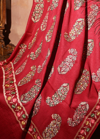 Pure Wool Sozni Hand Embroidered Shawl (Size: 101x203 Cm)