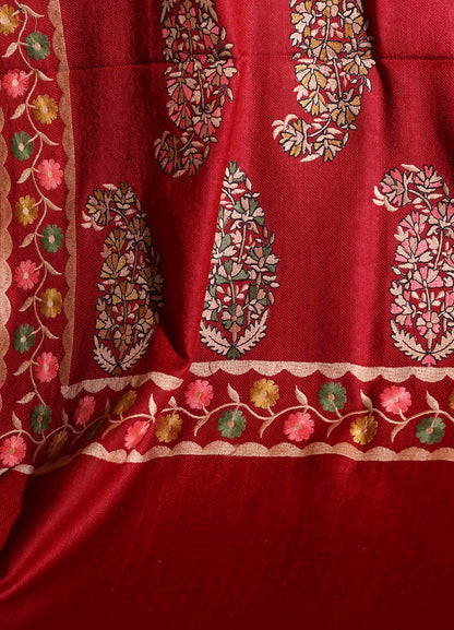Pure Wool Sozni Hand Embroidered Shawl (Size: 101x203 Cm)