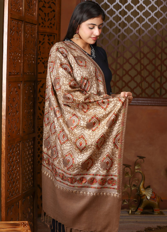 Antique Gold Handcrafted Aari Embroidered Stole