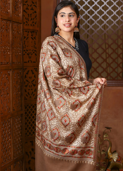 Antique Gold Handcrafted Aari Embroidered Stole