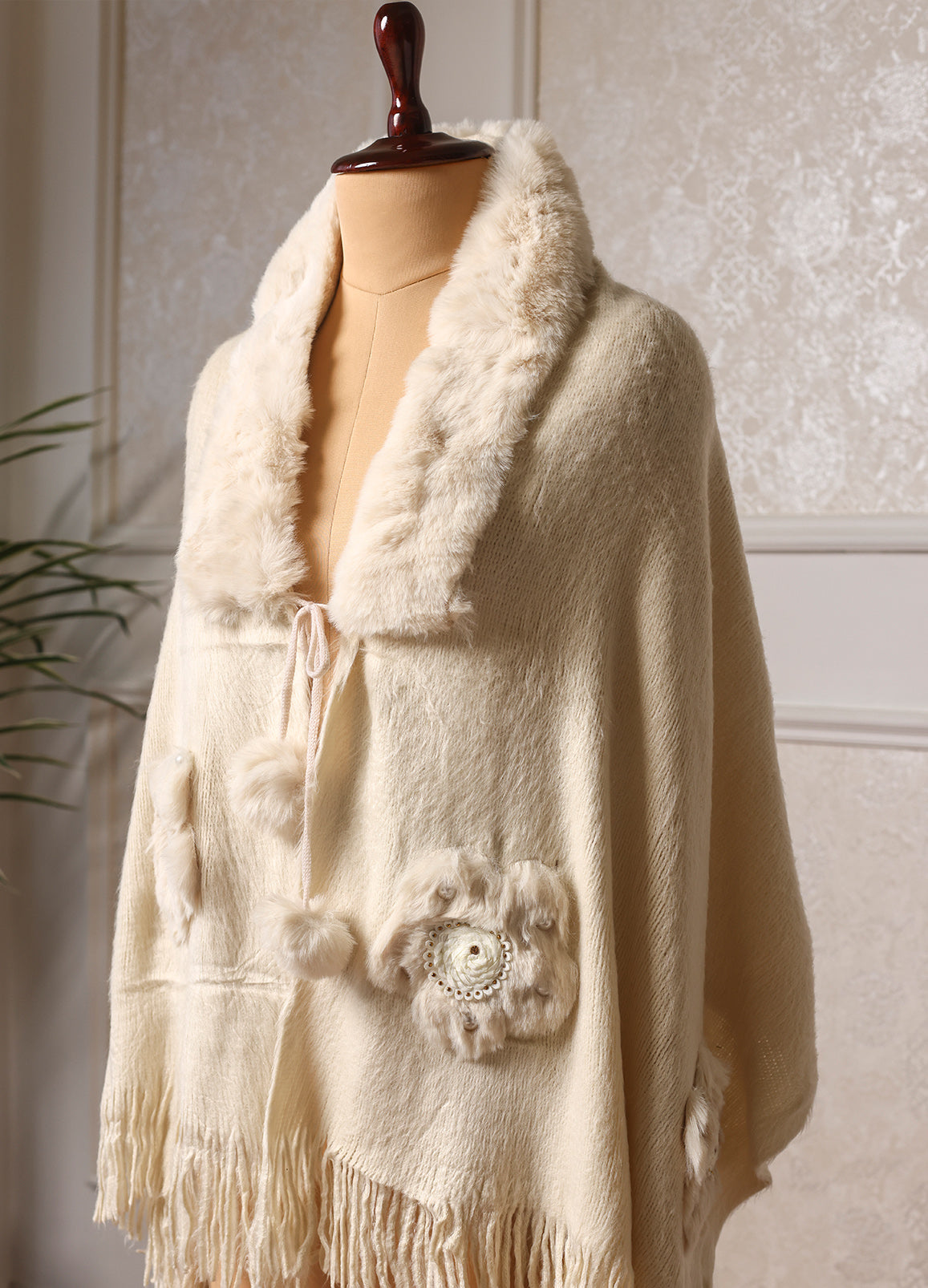 Comfort White Bear Fur Designer Poncho
