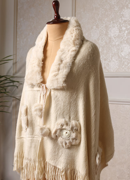 Comfort White Bear Fur Designer Poncho