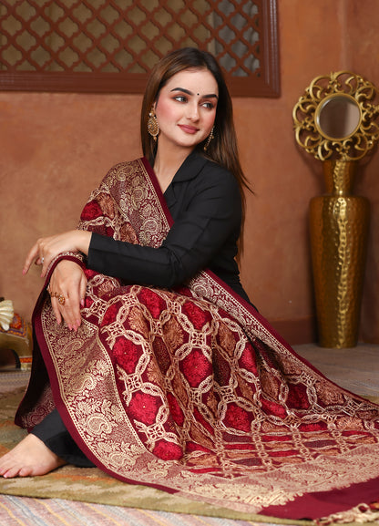 Crimson Charm Traditional Kashmiri Aari Kadai Shawl