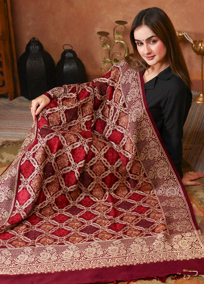 Crimson Charm Traditional Kashmiri Aari Kadai Shawl