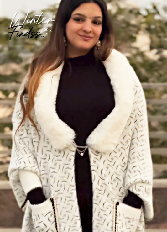 White & Black Gen Z Pocket Fur Poncho