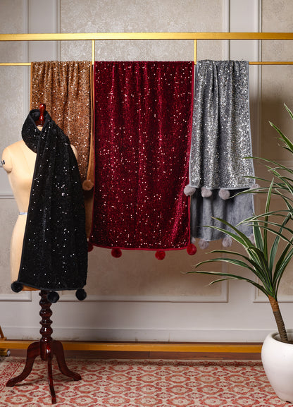 Imported Premium Quality Sequence Stole With Pom Pom
