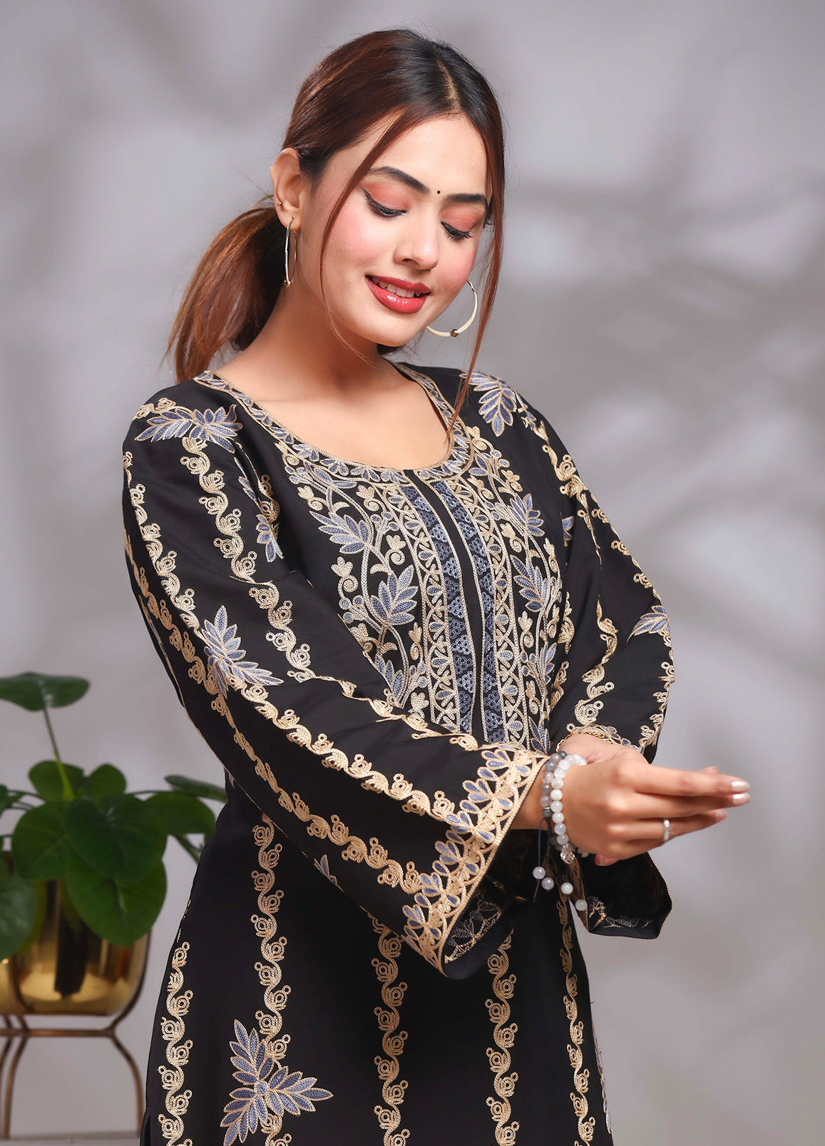 Kashmiri Ari Work Rayon Straight Embroidered Kurta With Pant