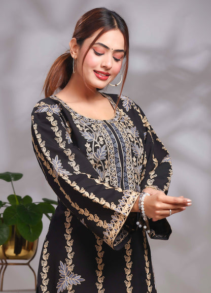 Kashmiri Ari Work Rayon Straight Embroidered Kurta With Pant