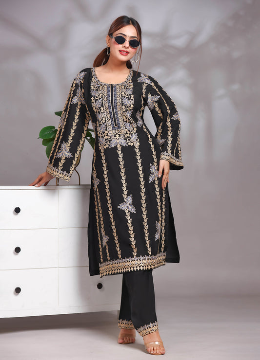 Kashmiri Ari Work Rayon Straight Embroidered Kurta With Pant