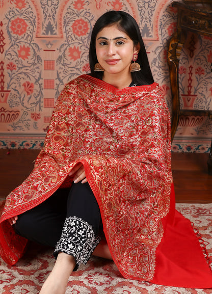 Kashmiri Sozni With Floral And Paisley Work Shawl