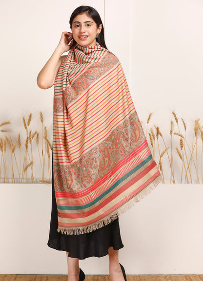 Ladakhi Kani Woven Palla Shawl With Royal Combination Strips