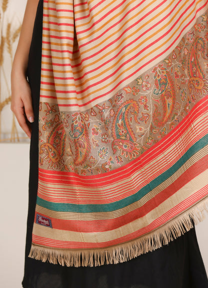 Ladakhi Kani Woven Palla Shawl With Royal Combination Strips