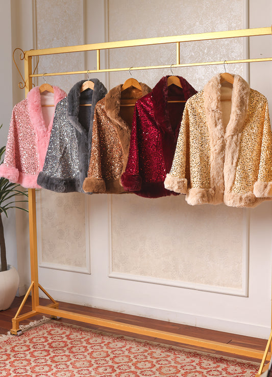 Luxury Sequin Fur Poncho for Winter Evenings