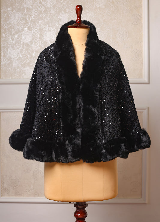 Luxury Sequin Fur Poncho for Winter Evenings