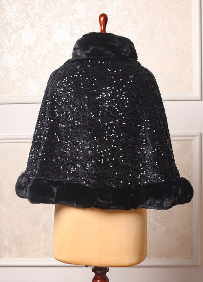 Luxury Sequin Fur Poncho for Winter Evenings