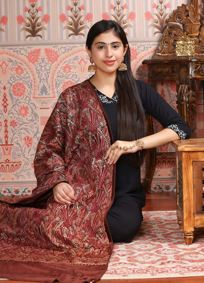 Maroon Kashmiri Tilla Valvet Embroidered Stole