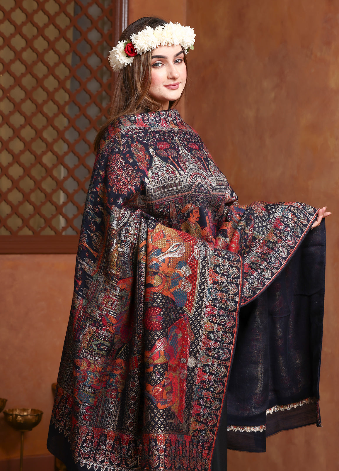 Mastani Theme  kalamkani Pashmina Zari Shawl