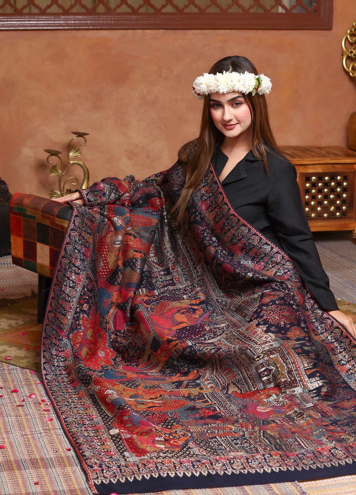 Mastani Theme  kalamkani Pashmina Zari Shawl