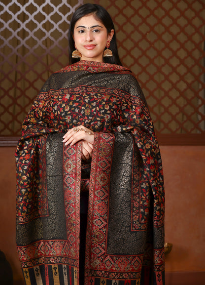 Noir Mosaic Kashmiri Kani Woven Wool Shawl