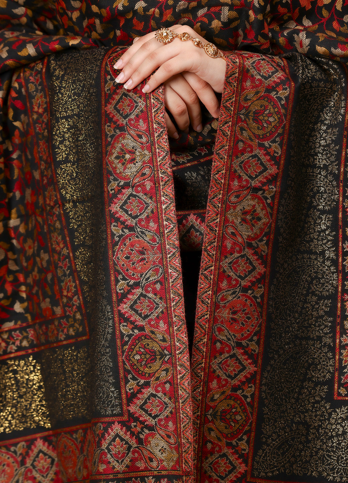 Noir Mosaic Kashmiri Kani Woven Wool Shawl