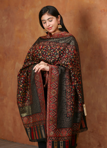 Noir Mosaic Kashmiri Kani Woven Wool Shawl