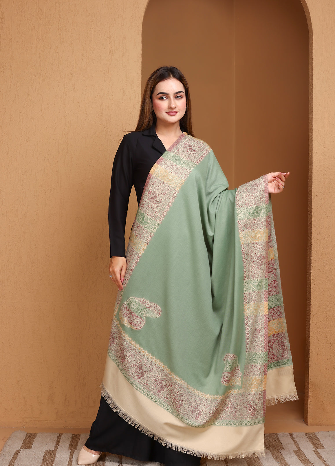 Pastel Color Pasley Border Shawl