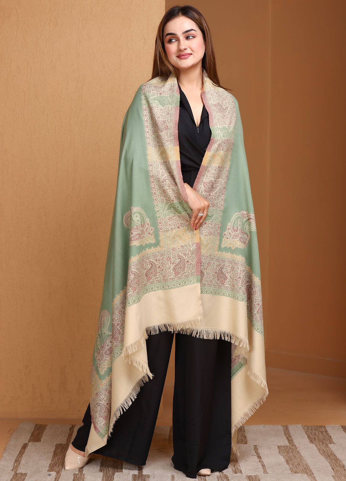 Pastel Color Pasley Border Shawl