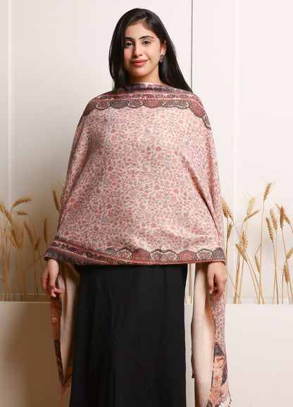 Makhmali Kani Print Stole With Antique Hand Work & Lace On The Palla