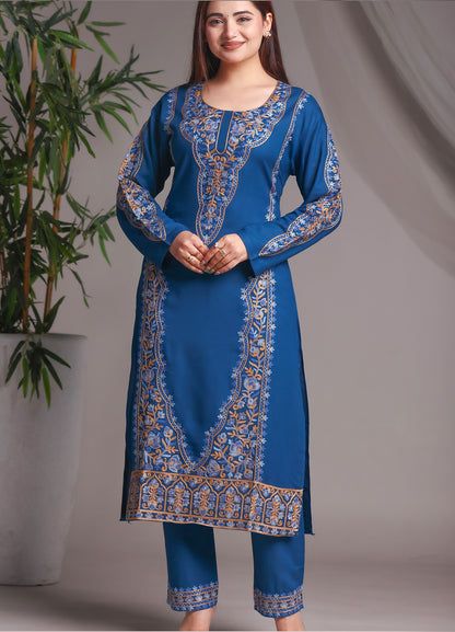 Kashmiri Ari Work Rayon Straight Embroidered Kurta With Pant