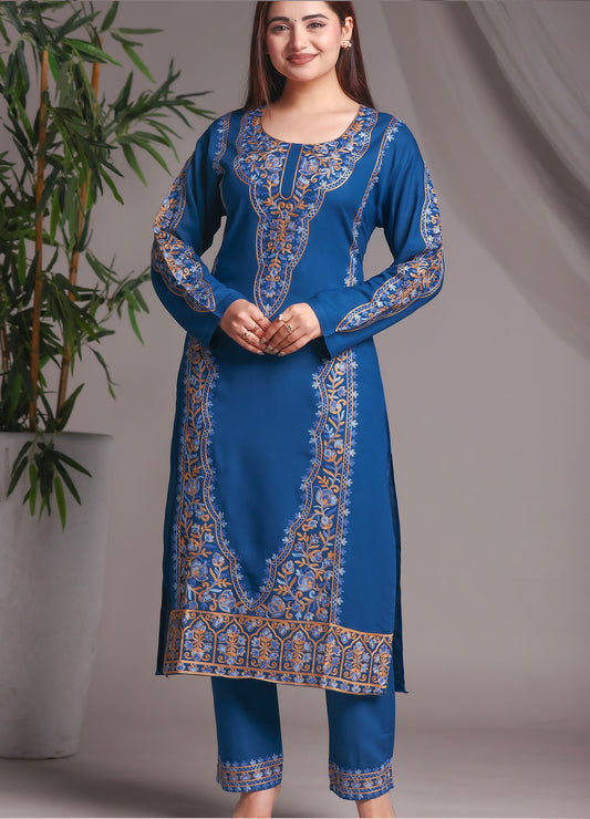 Kashmiri Ari Work Rayon Straight Embroidered Kurta With Pant