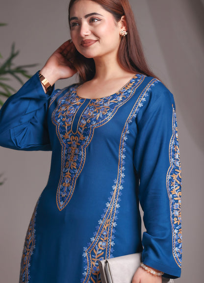 Kashmiri Ari Work Rayon Straight Embroidered Kurta With Pant
